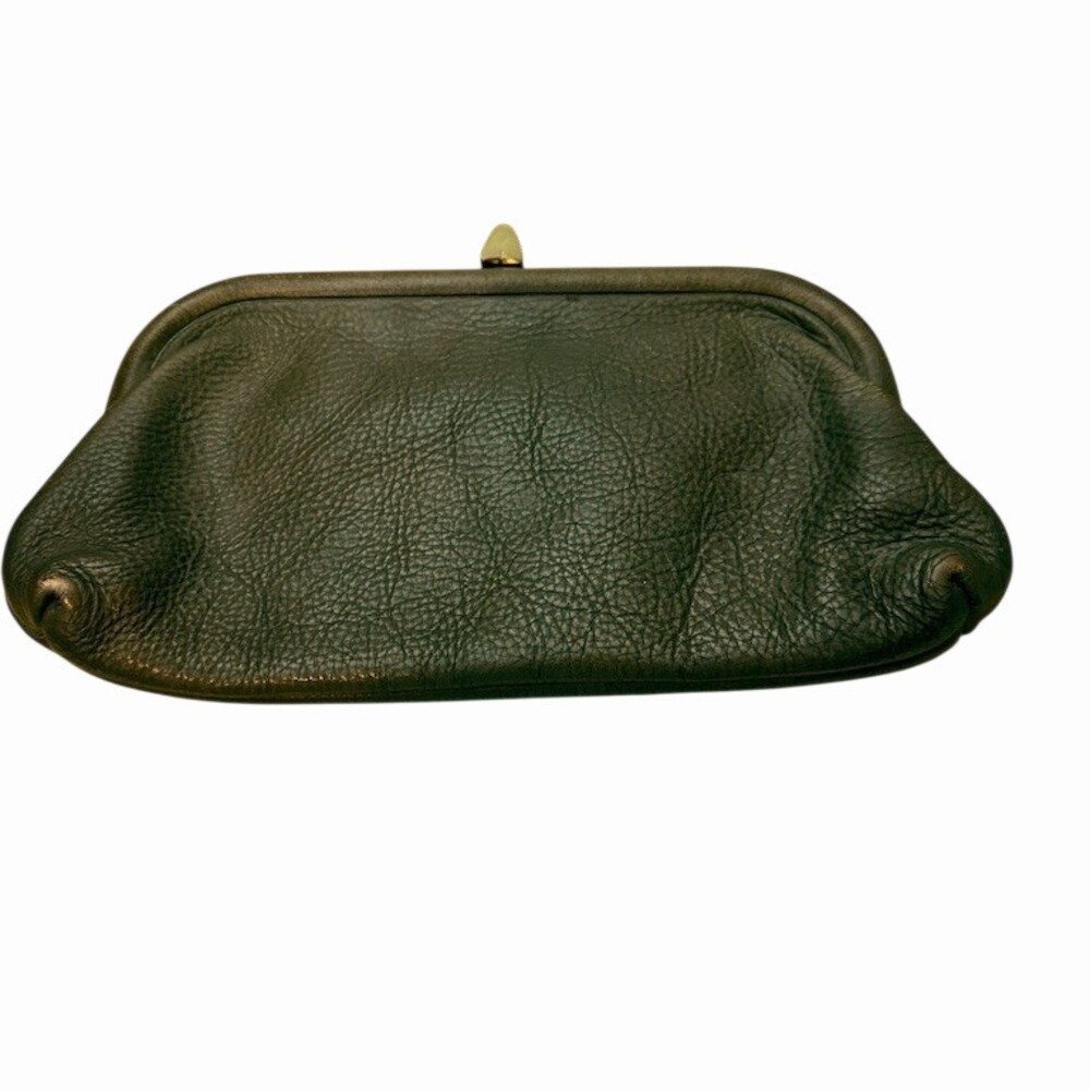 Vintage Roger Van S Green Pebbled Leather Kisslock Clutch | Gold Frame